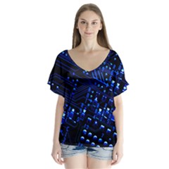 Blue Circuit Technology Image Flutter Sleeve Top by BangZart