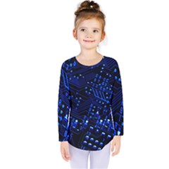 Blue Circuit Technology Image Kids  Long Sleeve Tee