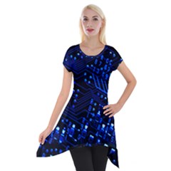 Blue Circuit Technology Image Short Sleeve Side Drop Tunic by BangZart