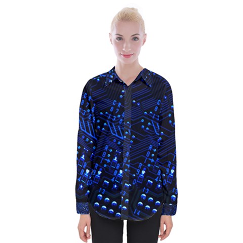 Blue Circuit Technology Image Womens Long Sleeve Shirt by BangZart