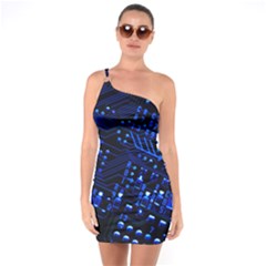 Blue Circuit Technology Image One Soulder Bodycon Dress by BangZart