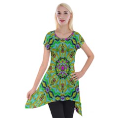 Golden Star Mandala In Fantasy Cartoon Style Short Sleeve Side Drop Tunic by pepitasart