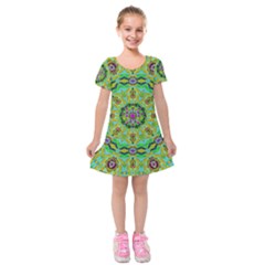 Golden Star Mandala In Fantasy Cartoon Style Kids  Short Sleeve Velvet Dress by pepitasart