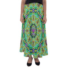 Golden Star Mandala In Fantasy Cartoon Style Flared Maxi Skirt by pepitasart