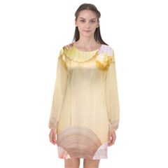 Sea Shell Pattern Long Sleeve Chiffon Shift Dress 