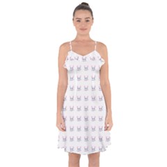 Pink Cute Cat Pattern Ruffle Detail Chiffon Dress