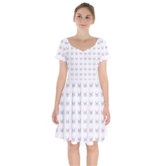 Pink Cute Cat Pattern Short Sleeve Bardot Dress