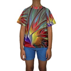 Fractal Bird Of Paradise Kids  Short Sleeve Swimwear