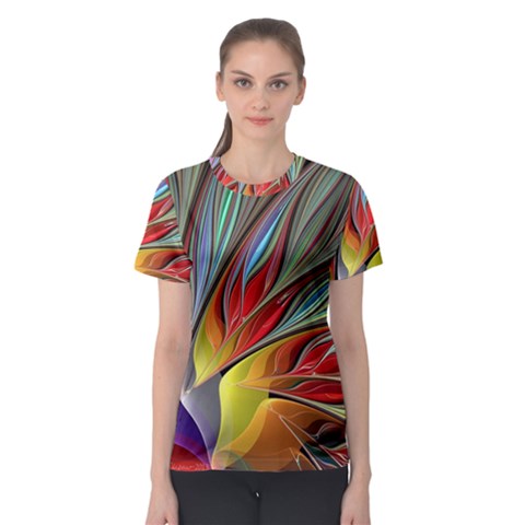 Fractal Bird Of Paradise Women s Sport Mesh Tee by WolfepawFractals