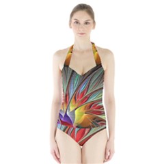 Fractal Bird Of Paradise Halter Swimsuit by WolfepawFractals