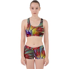 Fractal Bird Of Paradise Work It Out Sports Bra Set