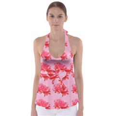 Pink Floral Pattern Babydoll Tankini Top by paulaoliveiradesign