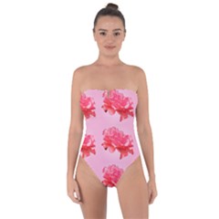 Pink Floral Pattern Tie Back One Piece Swimsuit