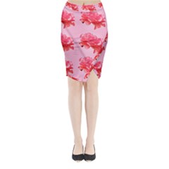 Pink Floral Pattern Midi Wrap Pencil Skirt by paulaoliveiradesign