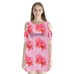 Pink Floral Pattern Shoulder Cutout Velvet  One Piece by paulaoliveiradesign