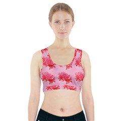 Pink Floral Pattern Sports Bra With Pocket