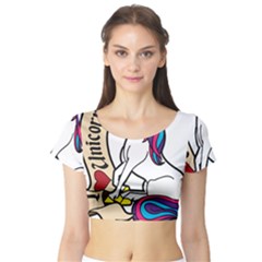 I Love Unicorn  Short Sleeve Crop Top (tight Fit)