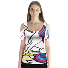 I Love Unicorn  Butterfly Sleeve Cutout Tee 