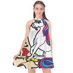 I Love Unicorn  Halter Neckline Chiffon Dress 