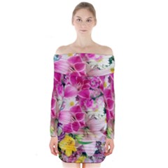 Colorful Flowers Patterns Long Sleeve Off Shoulder Dress by BangZart