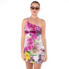 Colorful Flowers Patterns One Soulder Bodycon Dress