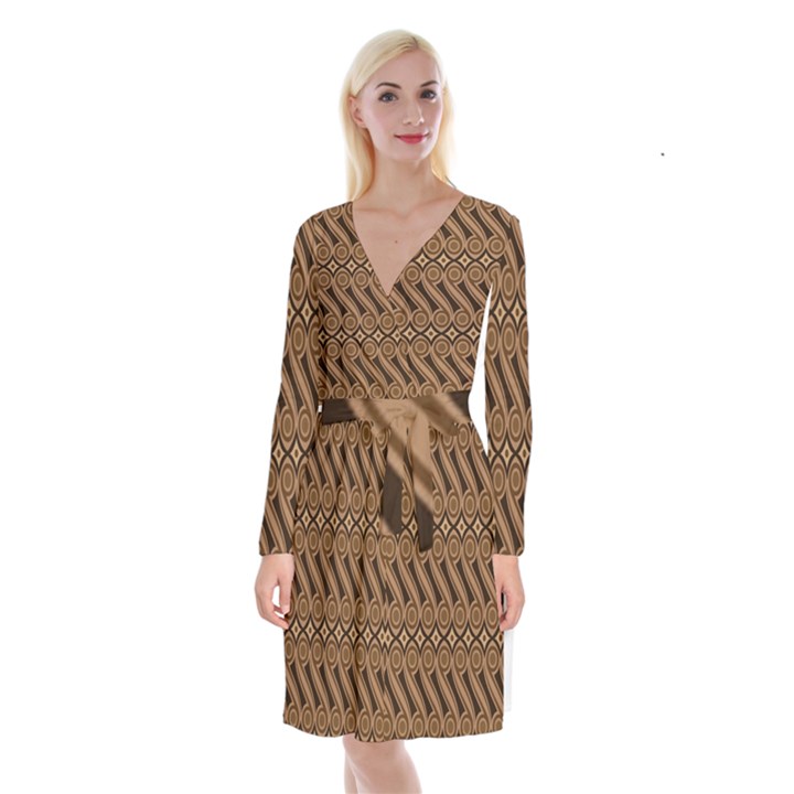 Batik The Traditional Fabric Long Sleeve Velvet Front Wrap Dress