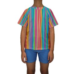 Colorful Striped Background Kids  Short Sleeve Swimwear by TastefulDesigns