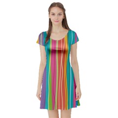 Colorful Striped Background Short Sleeve Skater Dress