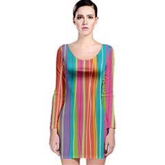 Colorful Striped Background Long Sleeve Velvet Bodycon Dress