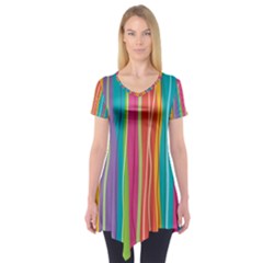 Colorful Striped Background Short Sleeve Tunic 