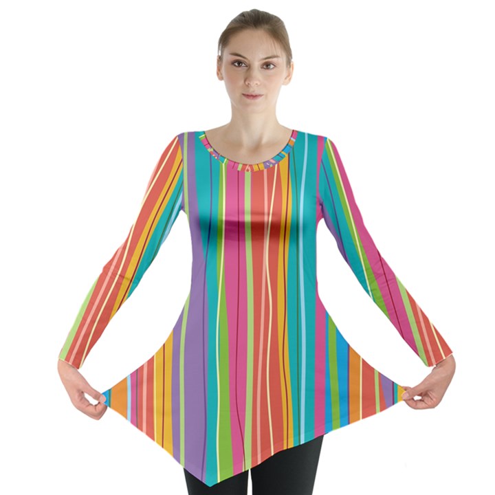 Colorful striped background Long Sleeve Tunic 