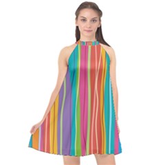 Colorful Striped Background Halter Neckline Chiffon Dress  by TastefulDesigns