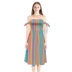 Colorful Striped Background Shoulder Tie Bardot Midi Dress