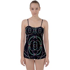 Abstract Spider Web Babydoll Tankini Set