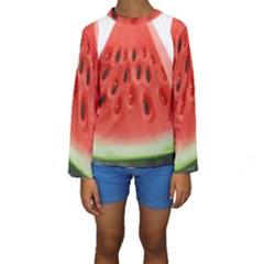 Piece Of Watermelon Kids  Long Sleeve Swimwear by BangZart