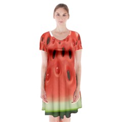 Piece Of Watermelon Short Sleeve V-neck Flare Dress by BangZart