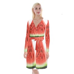 Piece Of Watermelon Long Sleeve Velvet Front Wrap Dress