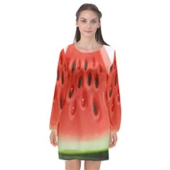 Piece Of Watermelon Long Sleeve Chiffon Shift Dress 