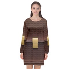 Brown Bag Long Sleeve Chiffon Shift Dress 