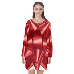 Red Bow Long Sleeve Chiffon Shift Dress 