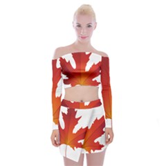 Autumn Maple Leaf Clip Art Off Shoulder Top With Skirt Set by BangZart