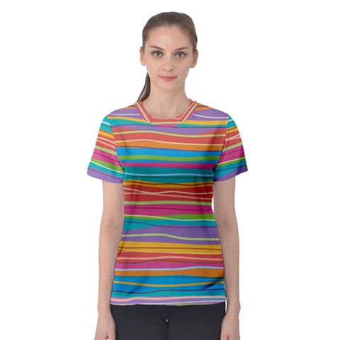 Colorful Horizontal Lines Background Women s Sport Mesh Tee by TastefulDesigns