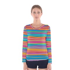 Colorful Horizontal Lines Background Women s Long Sleeve Tee