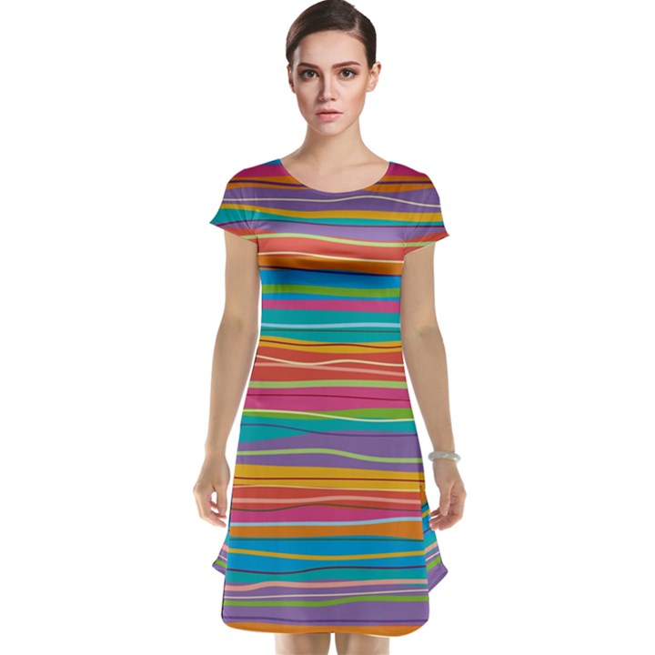 Colorful horizontal lines background Cap Sleeve Nightdress