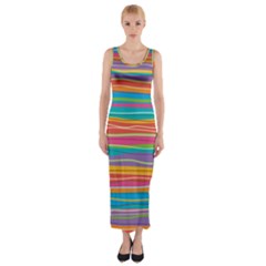 Colorful Horizontal Lines Background Fitted Maxi Dress by TastefulDesigns