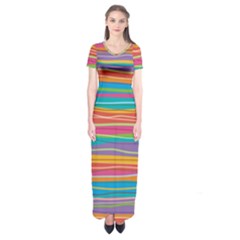 Colorful Horizontal Lines Background Short Sleeve Maxi Dress by TastefulDesigns