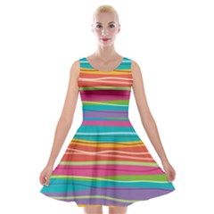 Colorful Horizontal Lines Background Velvet Skater Dress by TastefulDesigns