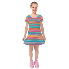 Colorful Horizontal Lines Background Kids  Short Sleeve Velvet Dress by TastefulDesigns