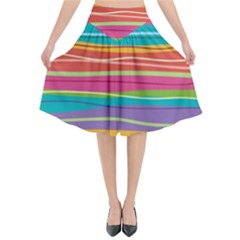 Colorful Horizontal Lines Background Flared Midi Skirt