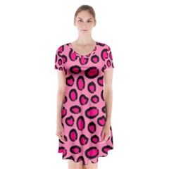 Cute Pink Animal Pattern Background Short Sleeve V-neck Flare Dress by TastefulDesigns